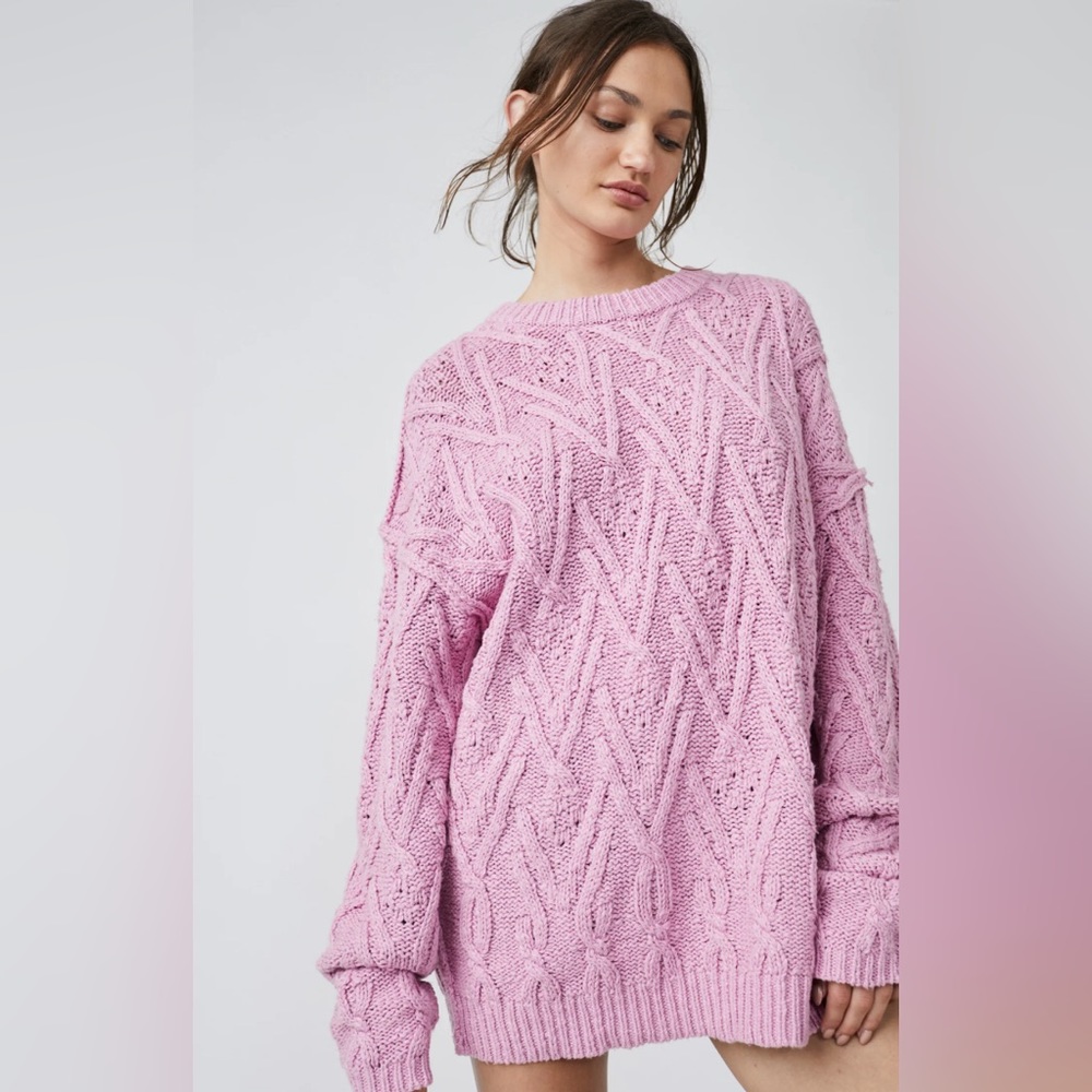 Free People Oversized Pink Cable Knit Sweater